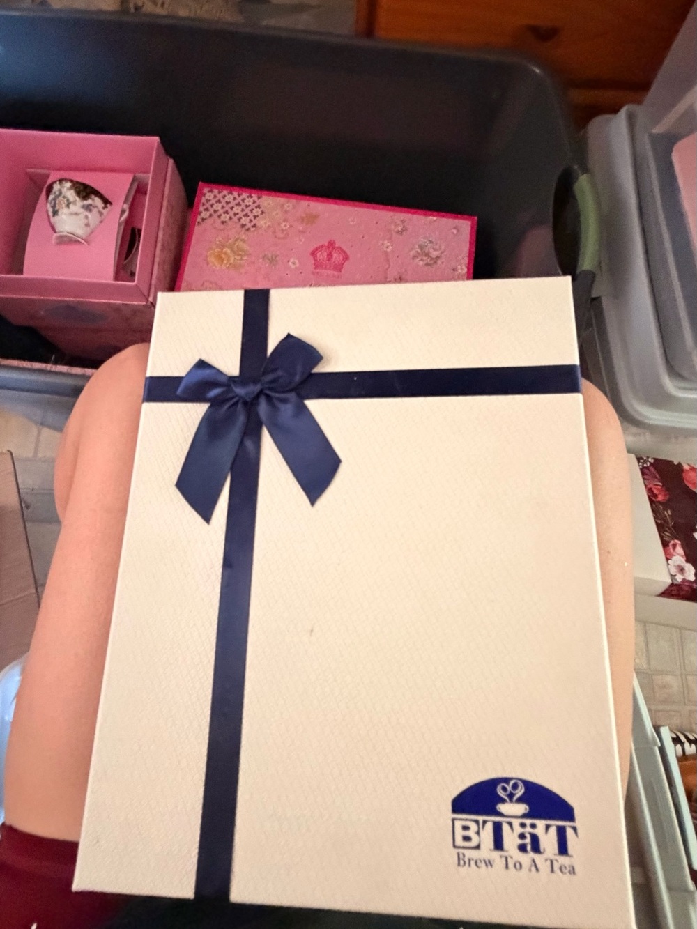 White Gift Box with Navy Ribbon - Picture 2 of 2